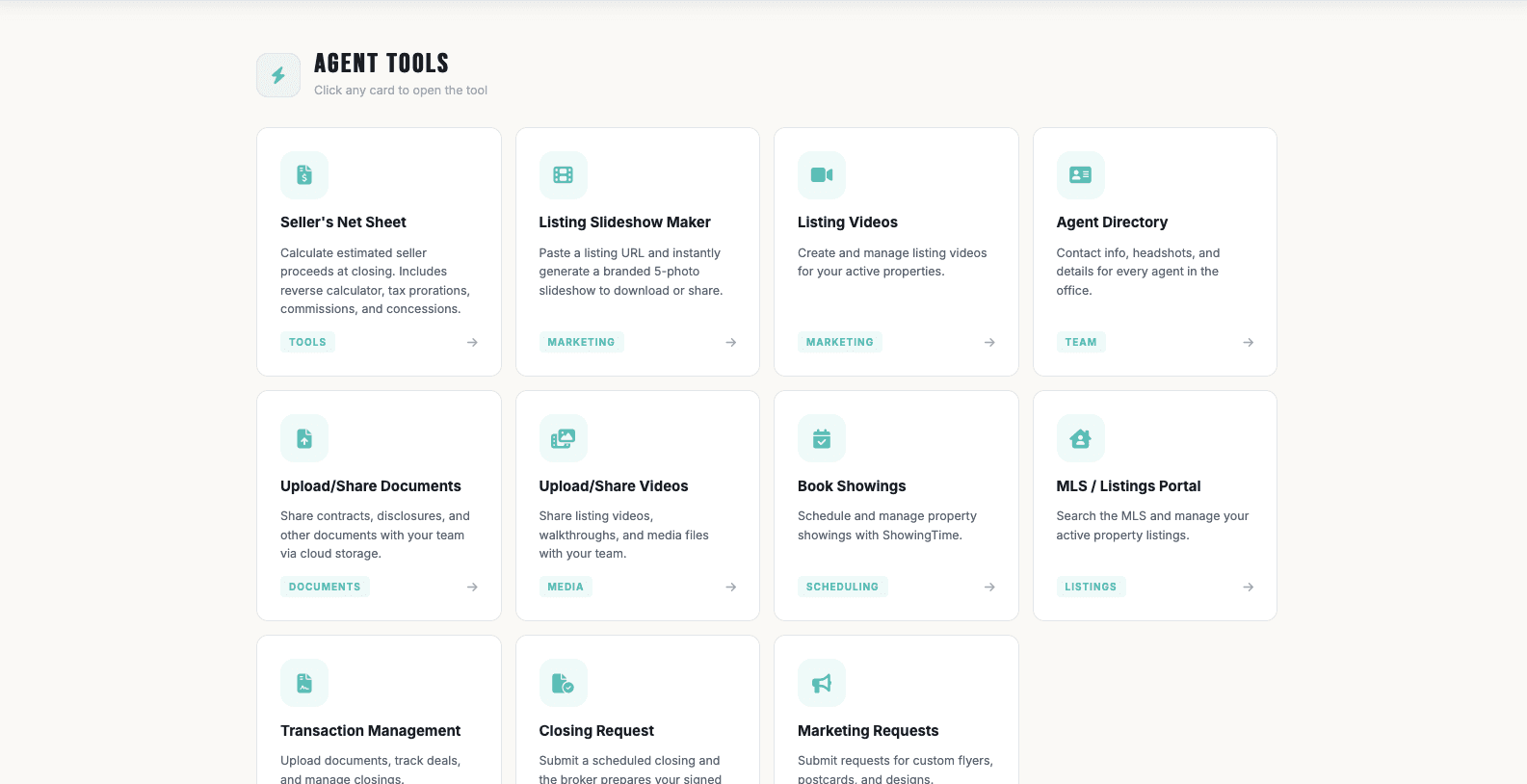 Agent Tools — section of the Nomad Real Estate hub